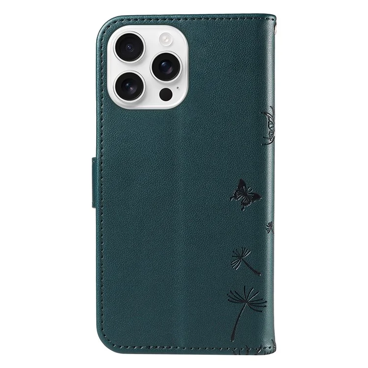 For iPhone 16 Pro Max Leather Case Wallet Phone Cover Dandelion Imprint - Blue