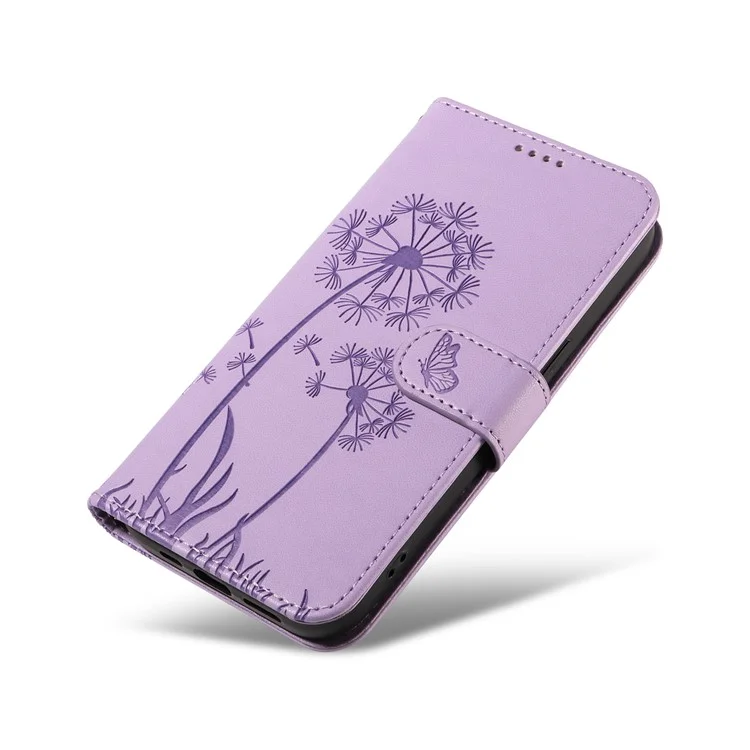 For Google Pixel 7a Leather Case Wallet Phone Cover Dandelion Imprint - Purple