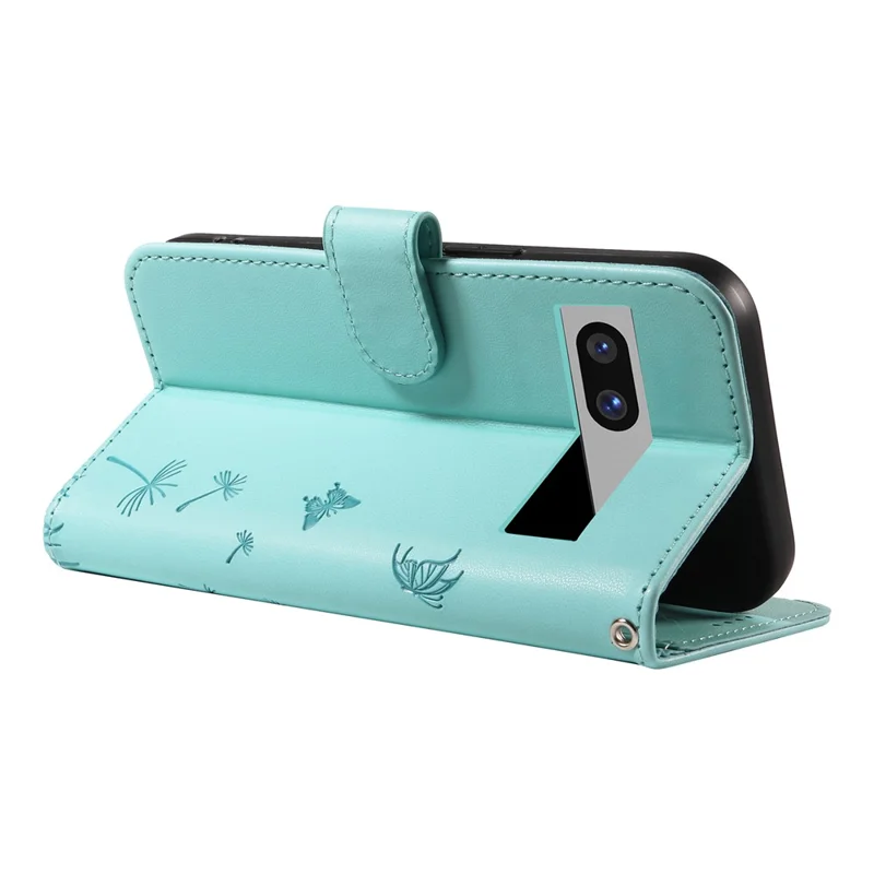 For Google Pixel 7a Leather Case Wallet Phone Cover Dandelion Imprint - Green