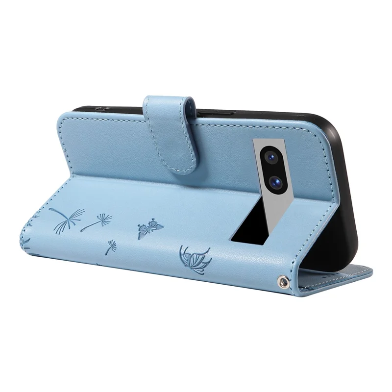 For Google Pixel 7a Leather Case Wallet Phone Cover Dandelion Imprint - Sky Blue