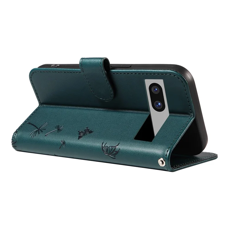 For Google Pixel 7a Leather Case Wallet Phone Cover Dandelion Imprint - Blue