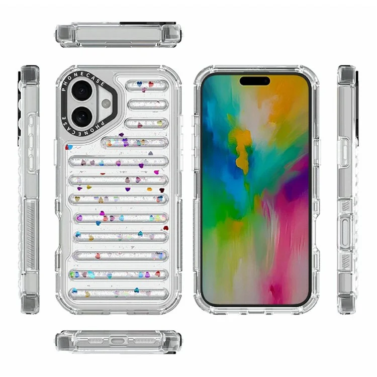 Schutzhülle für iPhone 16, Kapsel, Glitzer, PC + TPU, Telefon-Schutzhülle - Pailletten
