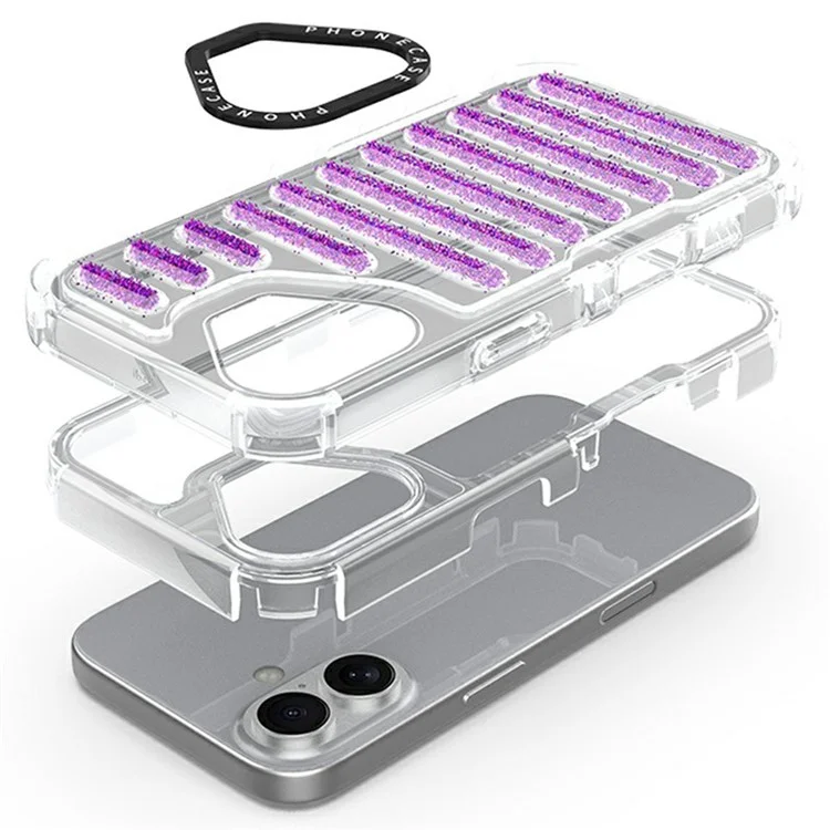 Schutzhülle für iPhone 16, Kapsel, Glitzer, PC + TPU, Telefon-Schutzhülle - Pailletten