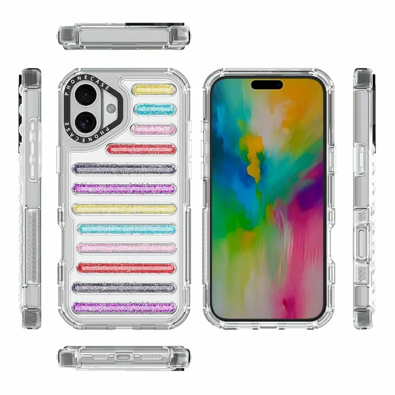 For iPhone 16 Plus Case Capsule Glitter PC + TPU Phone Protective Cover - Mixed Colors