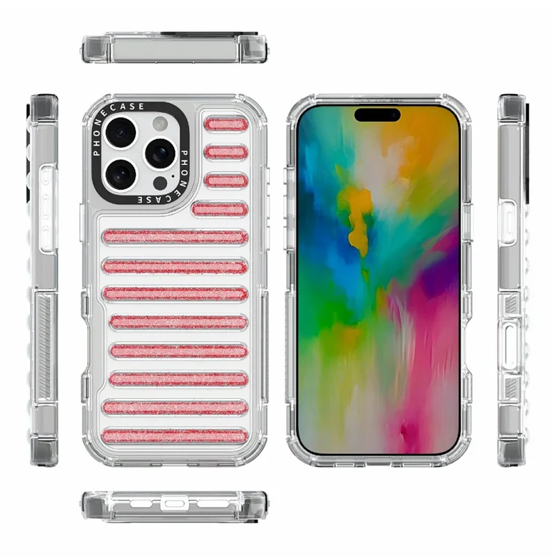 For iPhone 16 Pro Max Case Capsule Glitter PC + TPU Phone Protective Cover - Red