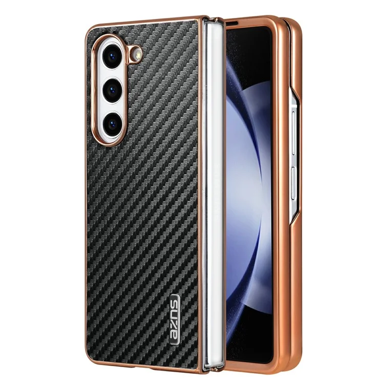 Funda para Samsung Galaxy Z Fold5 5G de AZNS, textura de fibra de carbono con electrochapado, cubierta de teléfono de PU+TPU - Negro