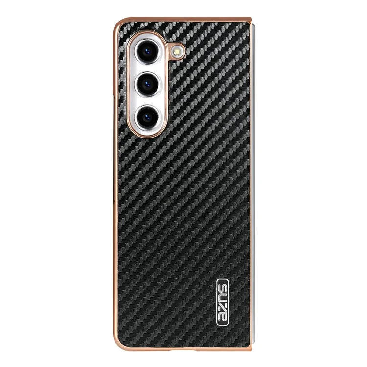 Funda para Samsung Galaxy Z Fold5 5G de AZNS, textura de fibra de carbono con electrochapado, cubierta de teléfono de PU+TPU - Negro