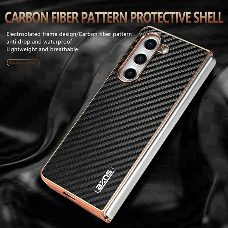Funda para Samsung Galaxy Z Fold5 5G de AZNS, textura de fibra de carbono con electrochapado, cubierta de teléfono de PU+TPU - Negro