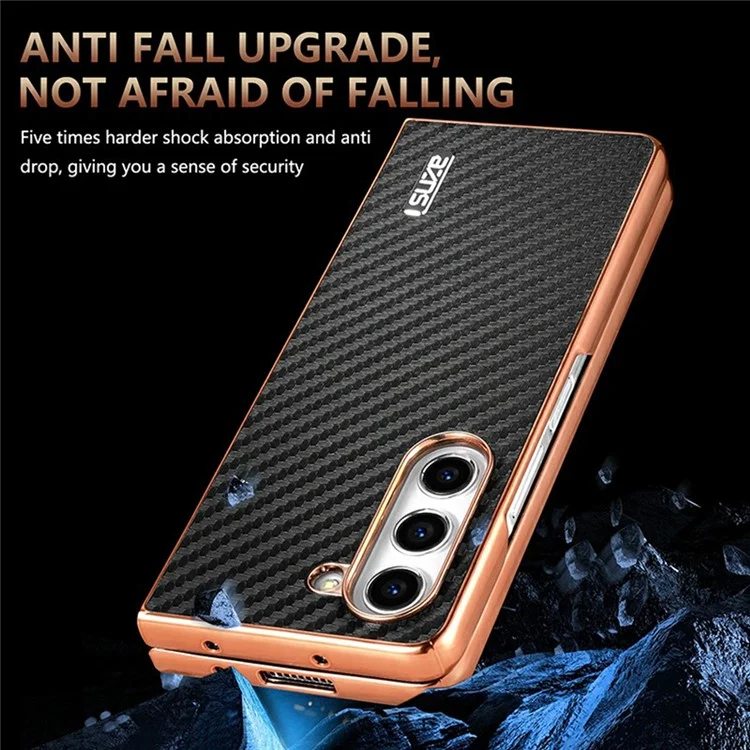 Funda para Samsung Galaxy Z Fold5 5G de AZNS, textura de fibra de carbono con electrochapado, cubierta de teléfono de PU+TPU - Negro