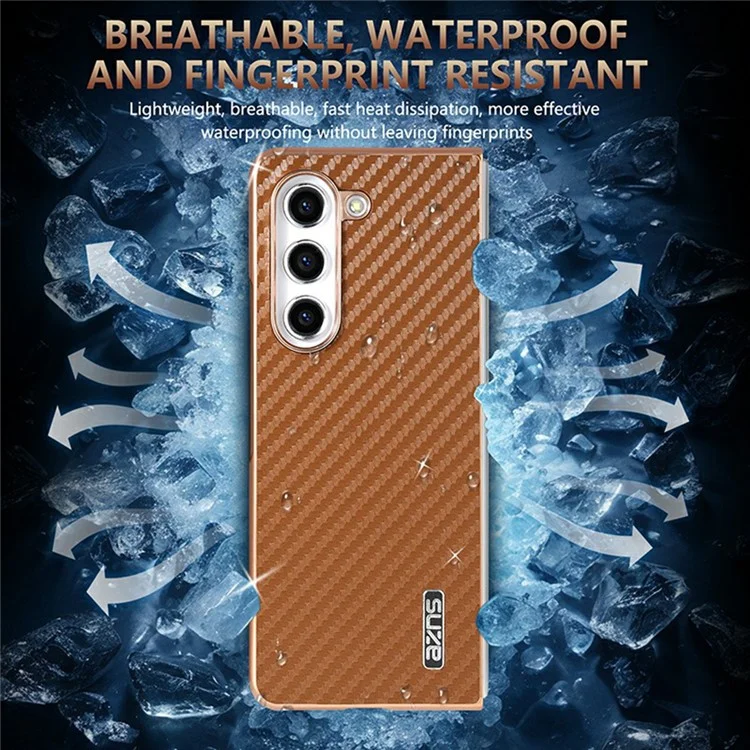Funda para Samsung Galaxy Z Fold5 5G de AZNS, textura de fibra de carbono con electrochapado, cubierta de teléfono de PU+TPU - Negro