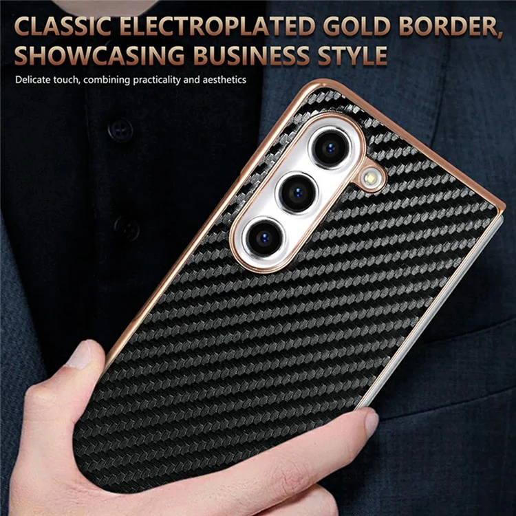 Funda para Samsung Galaxy Z Fold5 5G de AZNS, textura de fibra de carbono con electrochapado, cubierta de teléfono de PU+TPU - Negro