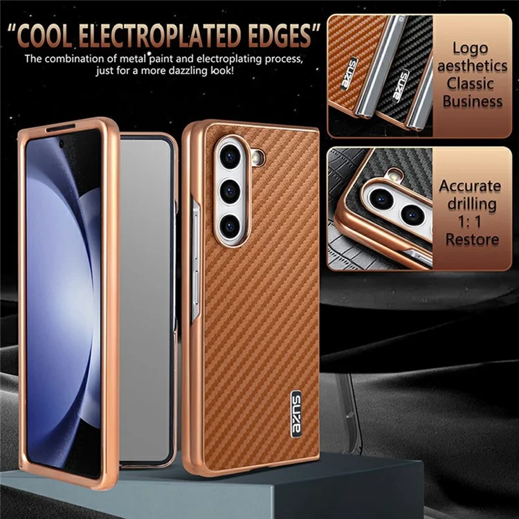 Funda para Samsung Galaxy Z Fold6 5G de AZNS, textura de fibra de carbono de electrochapado PU+TPU, color negro.