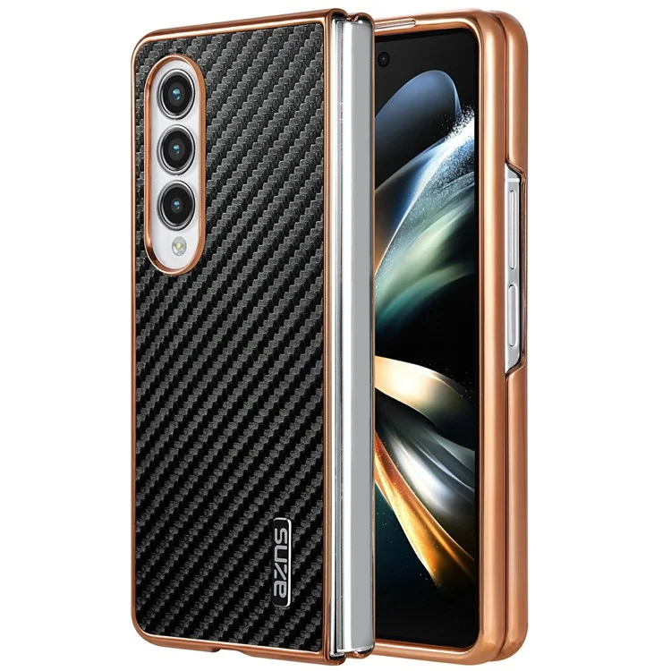 AZNS Hülle für Samsung Galaxy Z Fold4 5G, Elektroplatierung, Kohlefaser-Textur, PU+TPU Handyhülle - Schwarz