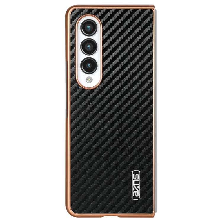 AZNS Hülle für Samsung Galaxy Z Fold4 5G, Elektroplatierung, Kohlefaser-Textur, PU+TPU Handyhülle - Schwarz