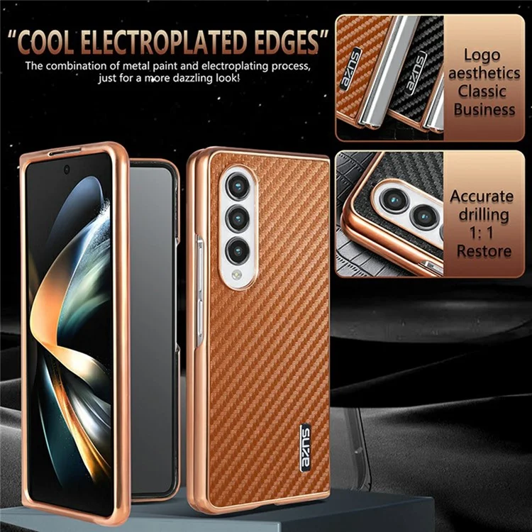 AZNS Hülle für Samsung Galaxy Z Fold4 5G, Elektroplatierung, Kohlefaser-Textur, PU+TPU Handyhülle - Schwarz