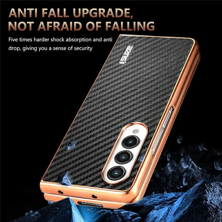 AZNS Hülle für Samsung Galaxy Z Fold4 5G, Elektroplatierung, Kohlefaser-Textur, PU+TPU Handyhülle - Schwarz
