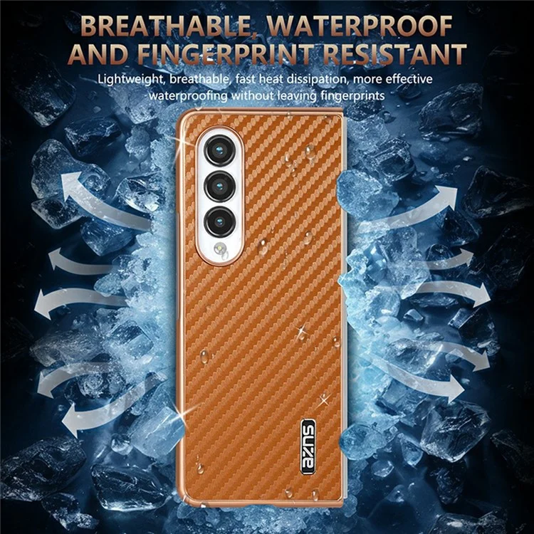 AZNS Hülle für Samsung Galaxy Z Fold4 5G, Elektroplatierung, Kohlefaser-Textur, PU+TPU Handyhülle - Schwarz