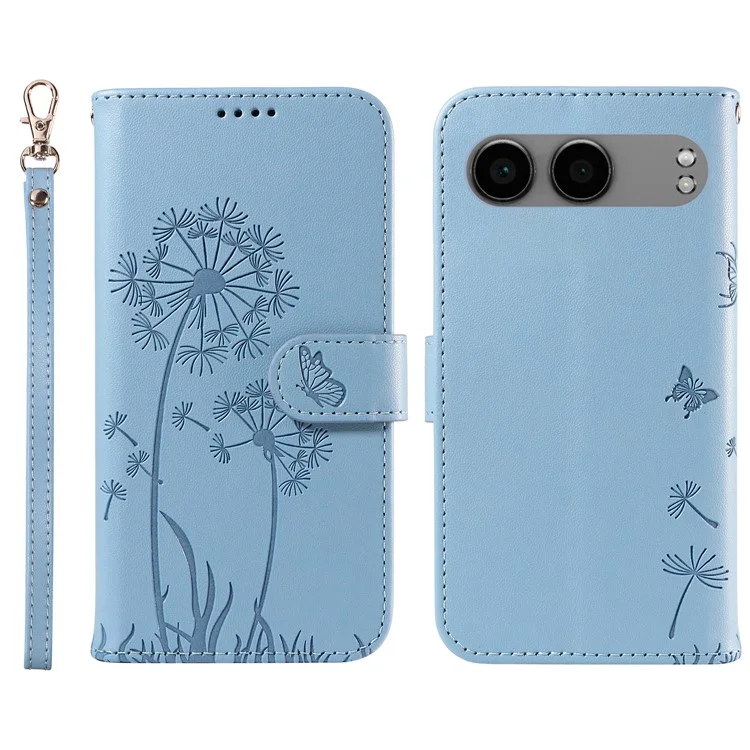Funda de cuero para OnePlus Nord 4, con tapa tipo cartera y estampado de diente de león - Azul cielo