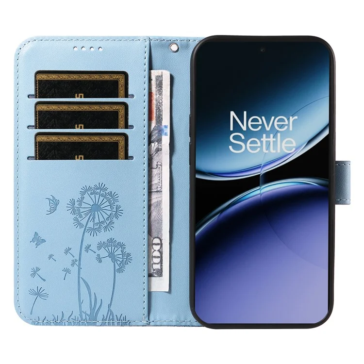 Funda de cuero para OnePlus Nord 4, con tapa tipo cartera y estampado de diente de león - Azul cielo