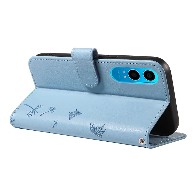Funda de cuero para OnePlus Nord 4, con tapa tipo cartera y estampado de diente de león - Azul cielo