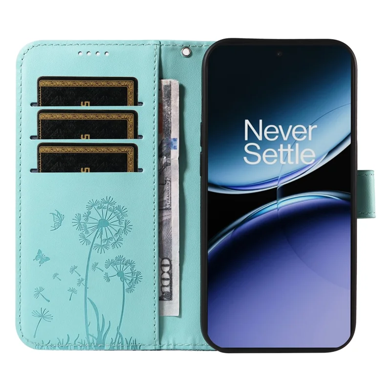For OnePlus Nord 4 Leather Case Wallet Phone Cover Dandelion Imprint - Green