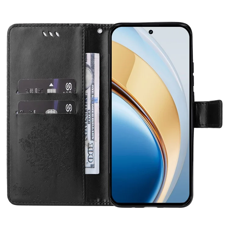 Für vivo V40 Lite (Indonesien) 5G / V40 Lite (Indonesien) 4G Hülle Baum-Muster Flip Leder Handyhülle - Schwarz