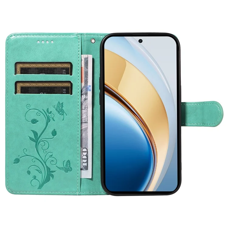 For vivo V40 Lite (Indonesia) 5G / V40 Lite (Indonesia) 4G PU Leather Cases Flower Pattern Wallet Stand Phone Cover with Strap - Green