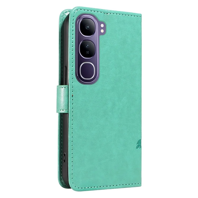 For vivo V40 Lite (Indonesia) 5G / V40 Lite (Indonesia) 4G PU Leather Cases Flower Pattern Wallet Stand Phone Cover with Strap - Green