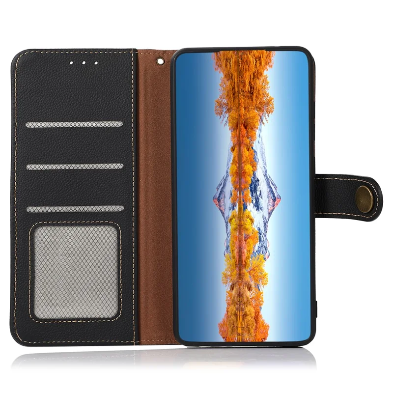 KHAZNEH For Google Pixel 9a Case Genuine Cow Leather RFID Blocking Wallet Phone Cover - Black