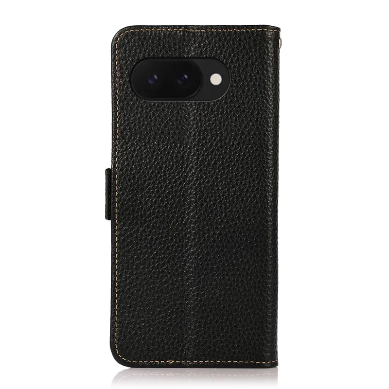 Capa de telefone KHAZNEH para Google Pixel 9a, em couro genuíno de vaca, com bloqueio RFID - Preto
