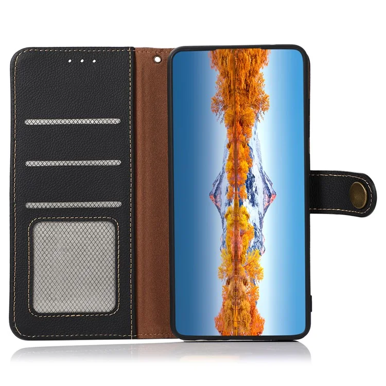KHAZNEH For Motorola Motorola Moto G75 5G Case Genuine Cow Leather Wallet Phone Cover - Black