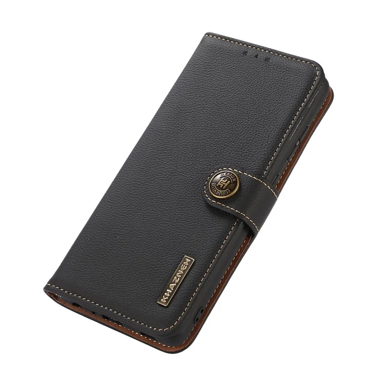 KHAZNEH For Motorola Motorola Moto G75 5G Case Genuine Cow Leather Wallet Phone Cover - Black