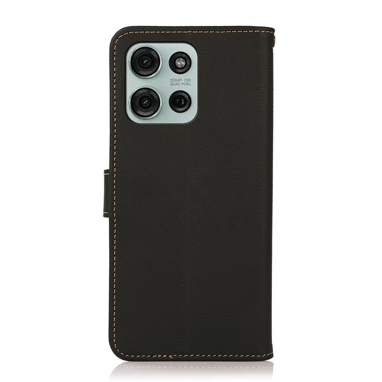 KHAZNEH For Motorola Motorola Moto G75 5G Case Genuine Cow Leather Wallet Phone Cover - Black