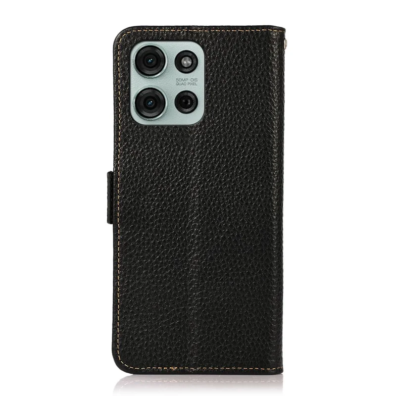 KHAZNEH Capa de Couro Genuíno de Vaca com Bloqueio RFID para Motorola Moto G75 5G - Preto
