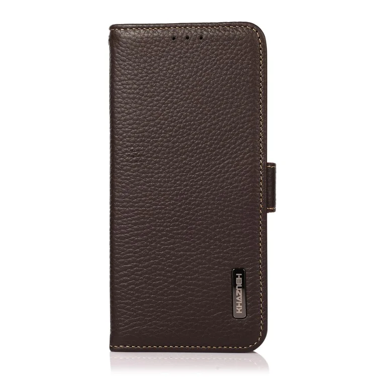 KHAZNEH Capa de couro genuíno de vaca para o telefone Motorola Moto G75 5G com bloqueio RFID - Marrom