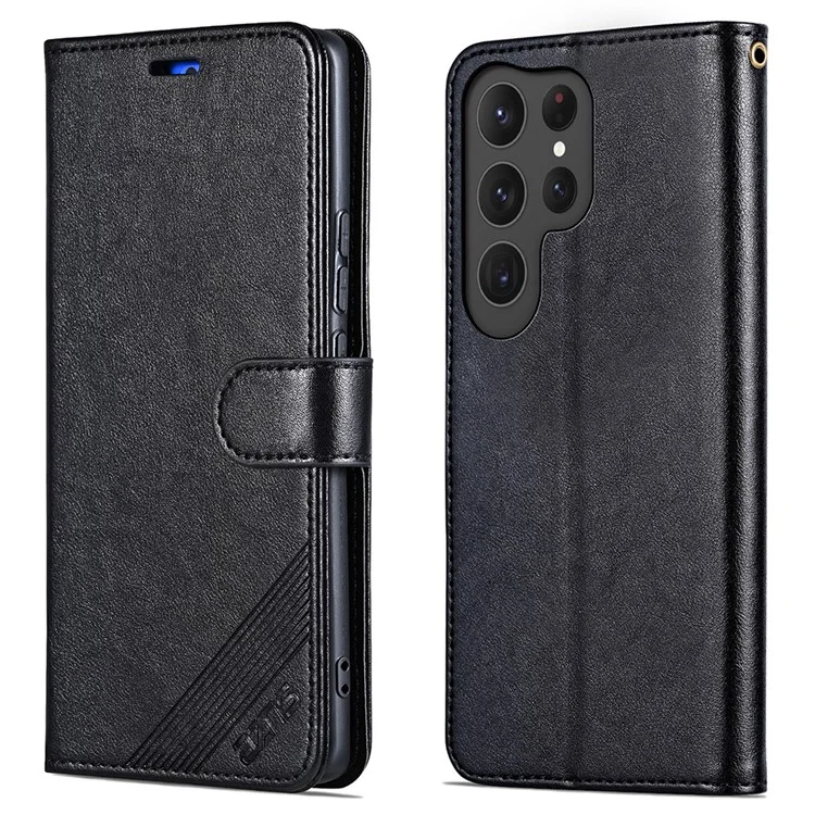 AZNS Hülle für Samsung Galaxy S24 Ultra Anti-Kratzer PU-Leder Ständer Wallet Handyhülle - Schwarz