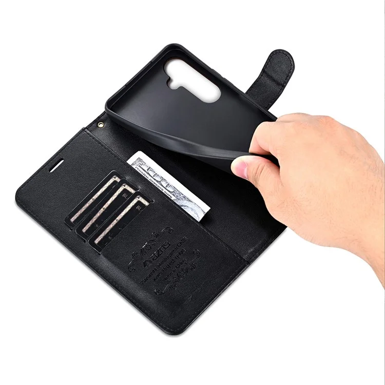 Capa para Samsung Galaxy S24 AZNS, de couro sintético, resistente a arranhões, com suporte e carteira - Preta