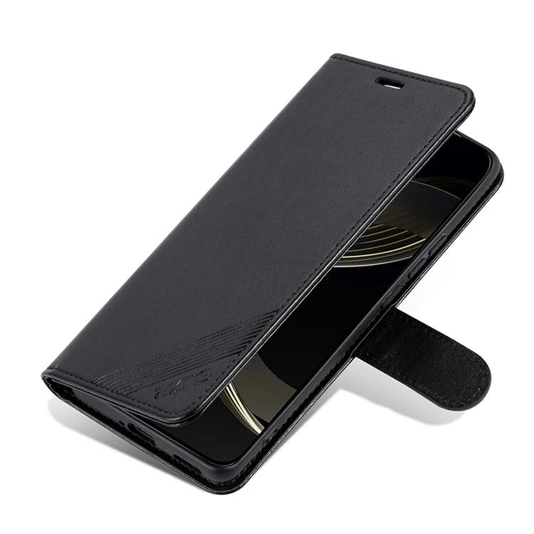 Capa para Samsung Galaxy S24 AZNS, de couro sintético, resistente a arranhões, com suporte e carteira - Preta