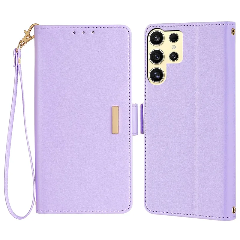 For Samsung Galaxy S24 Ultra Leather Wallet Case RFID Blocking Stand Cover with Hand Strap - Purple