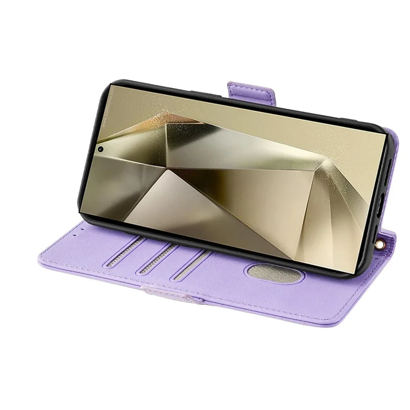 For Samsung Galaxy S24 Ultra Leather Wallet Case RFID Blocking Stand Cover with Hand Strap - Purple