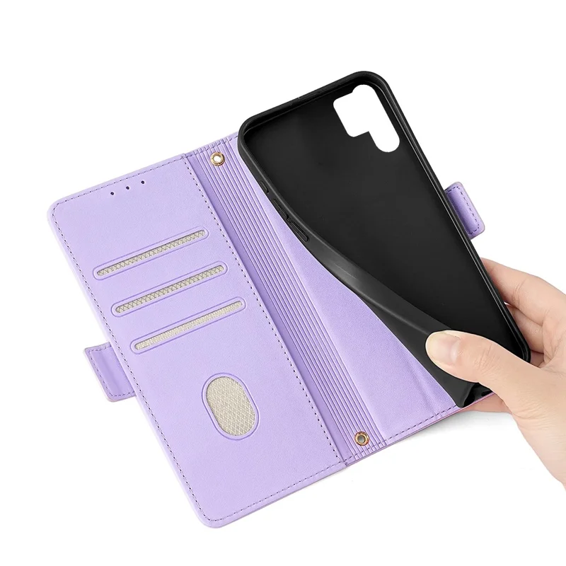 For Samsung Galaxy S24 Ultra Leather Wallet Case RFID Blocking Stand Cover with Hand Strap - Purple