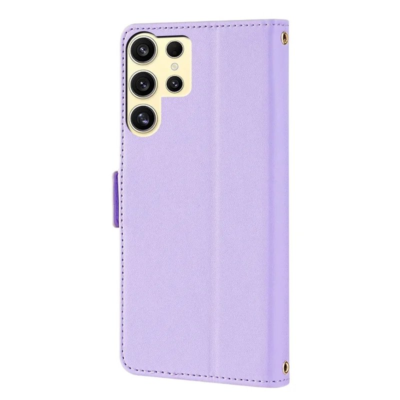 For Samsung Galaxy S24 Ultra Leather Wallet Case RFID Blocking Stand Cover with Hand Strap - Purple