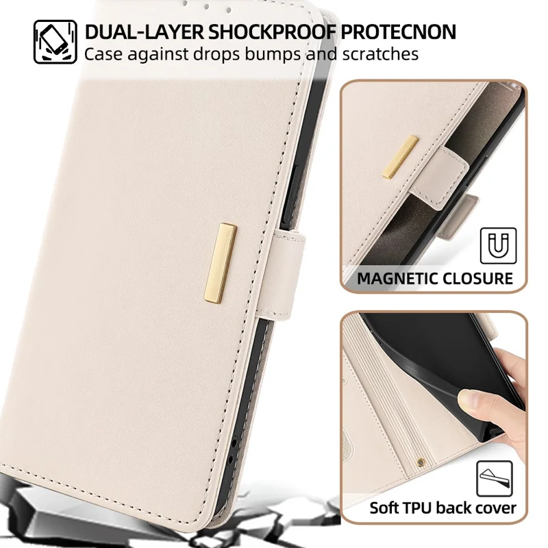 For Google Pixel 8 Pro Leather Wallet Case RFID Blocking Stand Cover with Hand Strap - White
