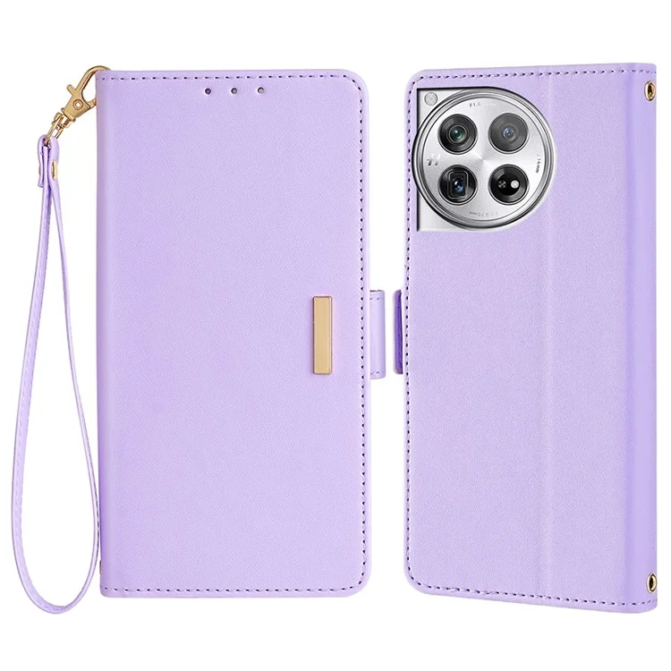 Custodia in pelle con portafoglio e blocco RFID per OnePlus 12 5G, con supporto e cinturino da polso - Viola