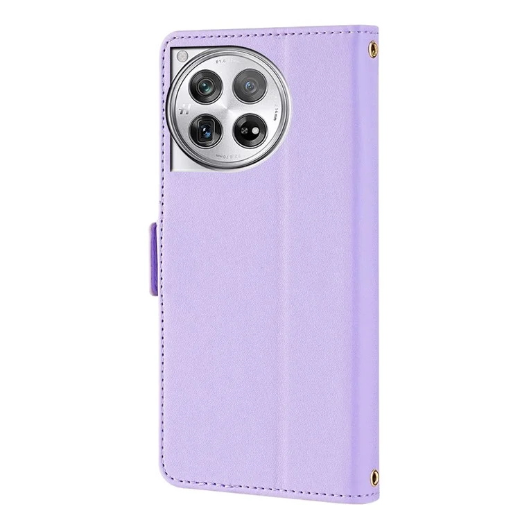 Custodia in pelle con portafoglio e blocco RFID per OnePlus 12 5G, con supporto e cinturino da polso - Viola