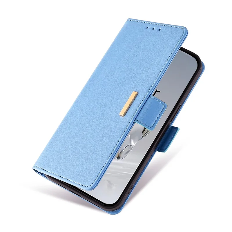 For OnePlus 12 5G Leather Wallet Case RFID Blocking Stand Cover with Hand Strap - Blue