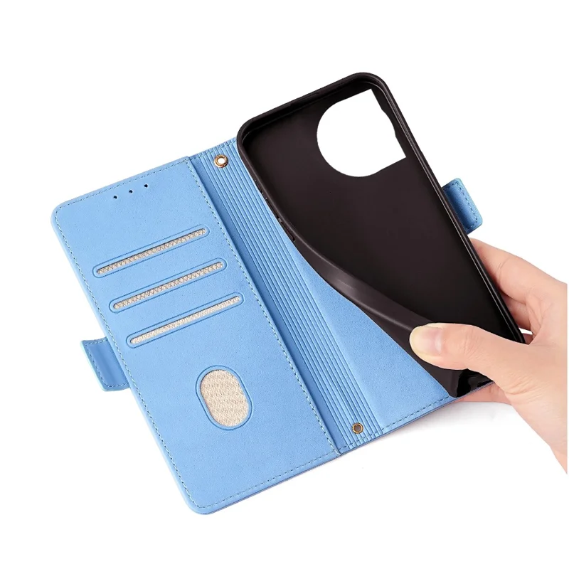 For OnePlus 12 5G Leather Wallet Case RFID Blocking Stand Cover with Hand Strap - Blue