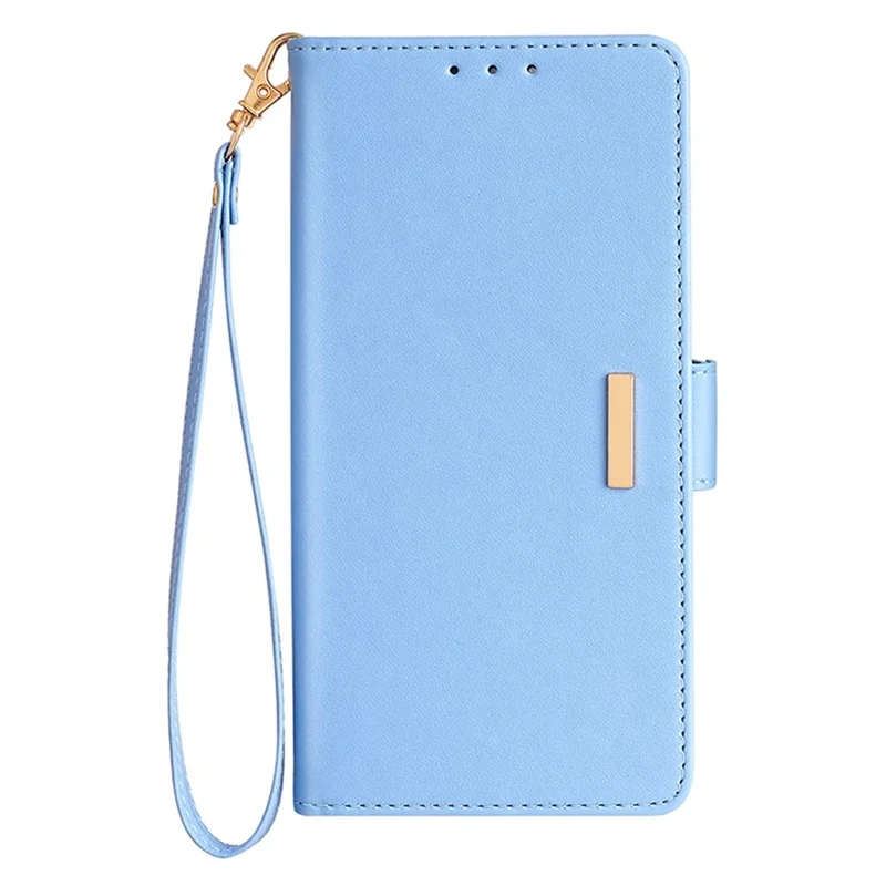 For OnePlus 12 5G Leather Wallet Case RFID Blocking Stand Cover with Hand Strap - Blue