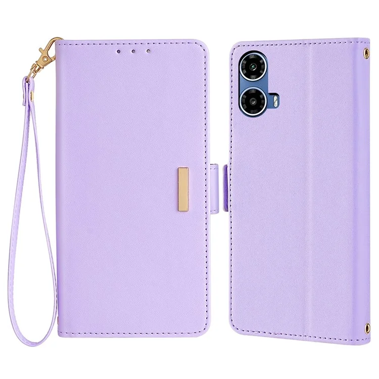 Funda de cartera de piel con bloqueo RFID y soporte para Motorola Moto G34 5G - Púrpura