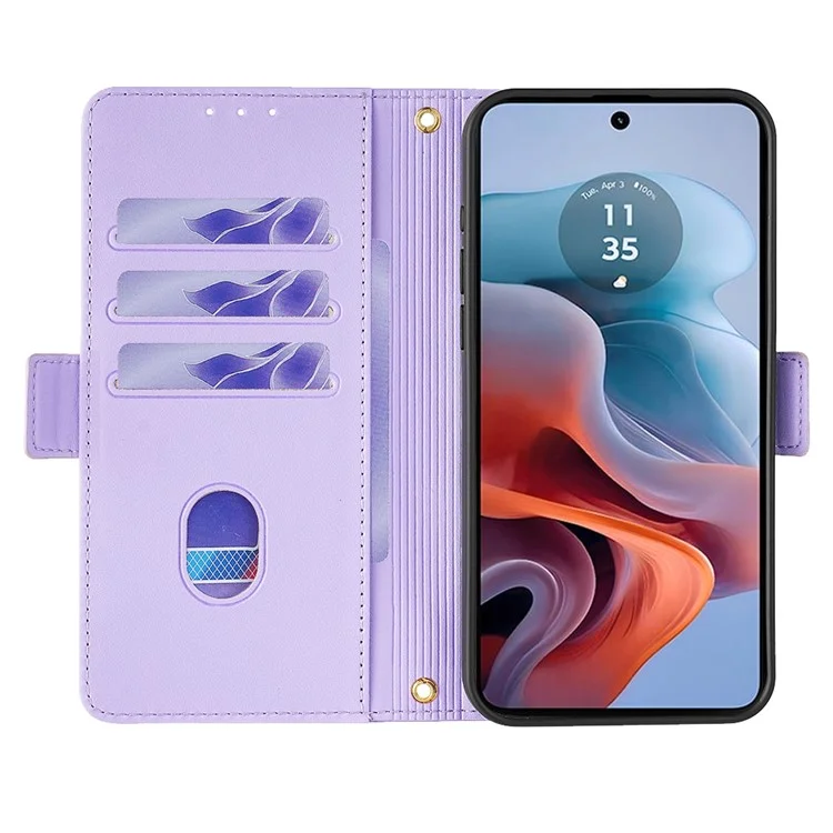 Funda de cartera de piel con bloqueo RFID y soporte para Motorola Moto G34 5G - Púrpura